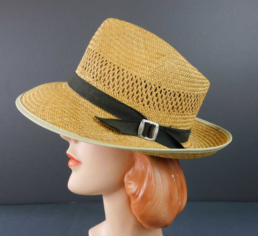 Vintage Straw Fedora Men's Hat 1960s, medium, 22-… - image 5