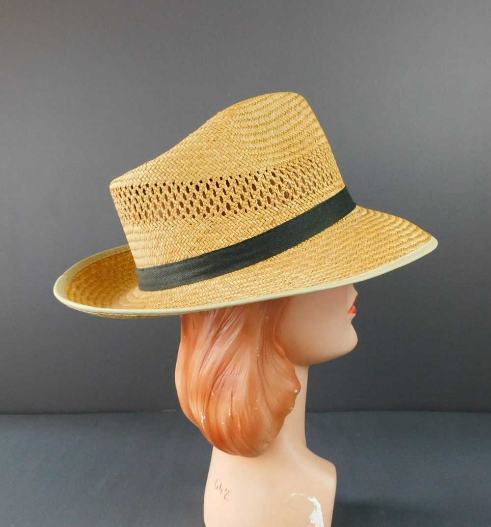 Vintage Straw Fedora Men's Hat 1960s, medium, 22-… - image 6