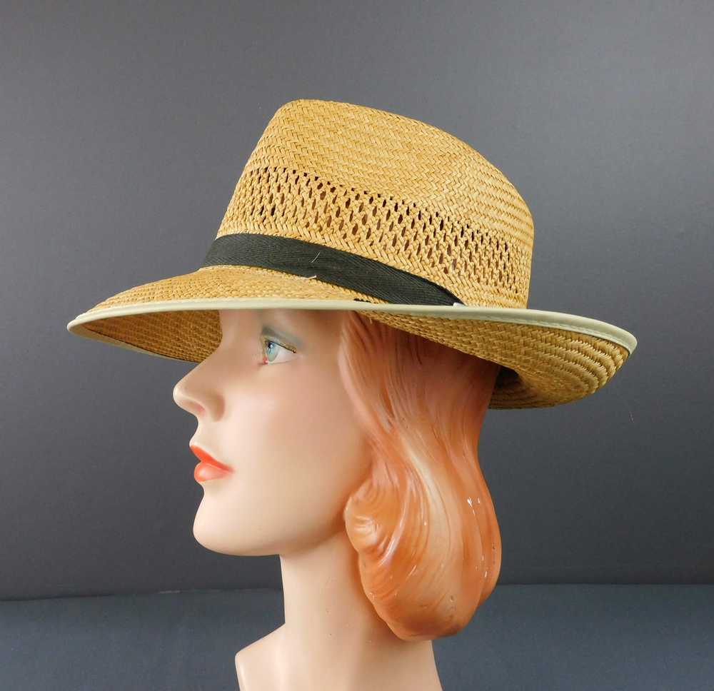 Vintage Straw Fedora Men's Hat 1960s, medium, 22-… - image 7