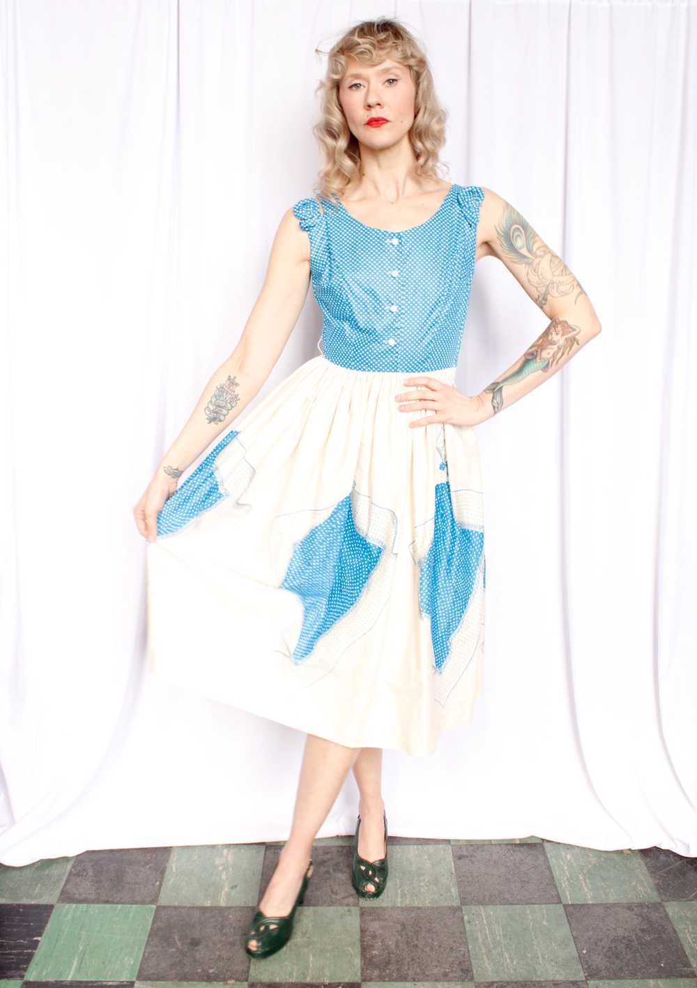 1950s Vicky Vaughn Scarf Print Dress - Small - image 3