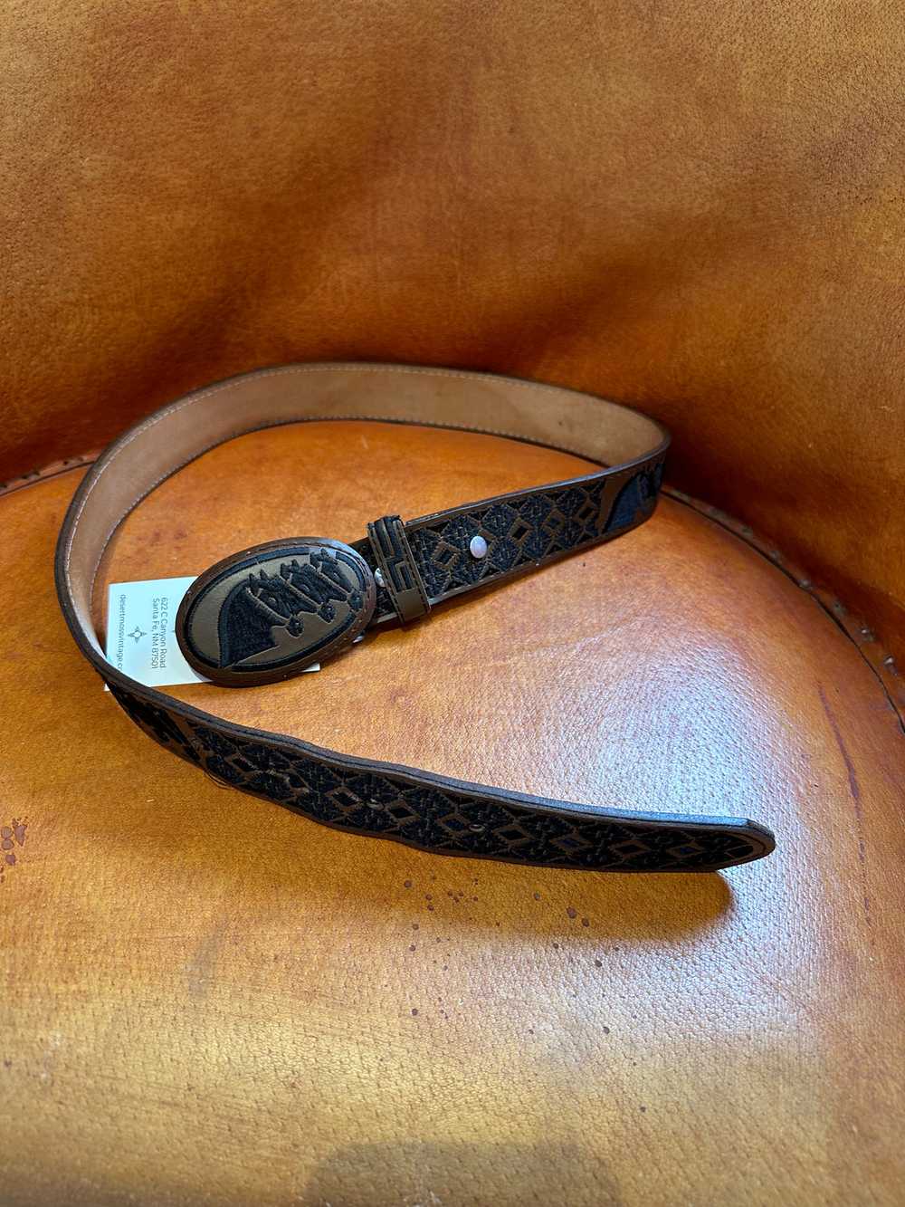 Embroidered Leather Horse Belt and Buckle - image 2