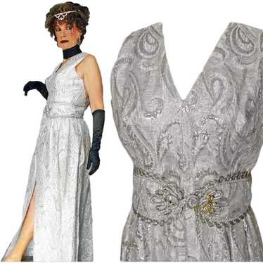 Silver Gown Empire Waist Formal, Early 60s Matelas