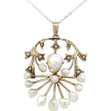 14K Art Nouveau Pendant with Mississippi Pearls