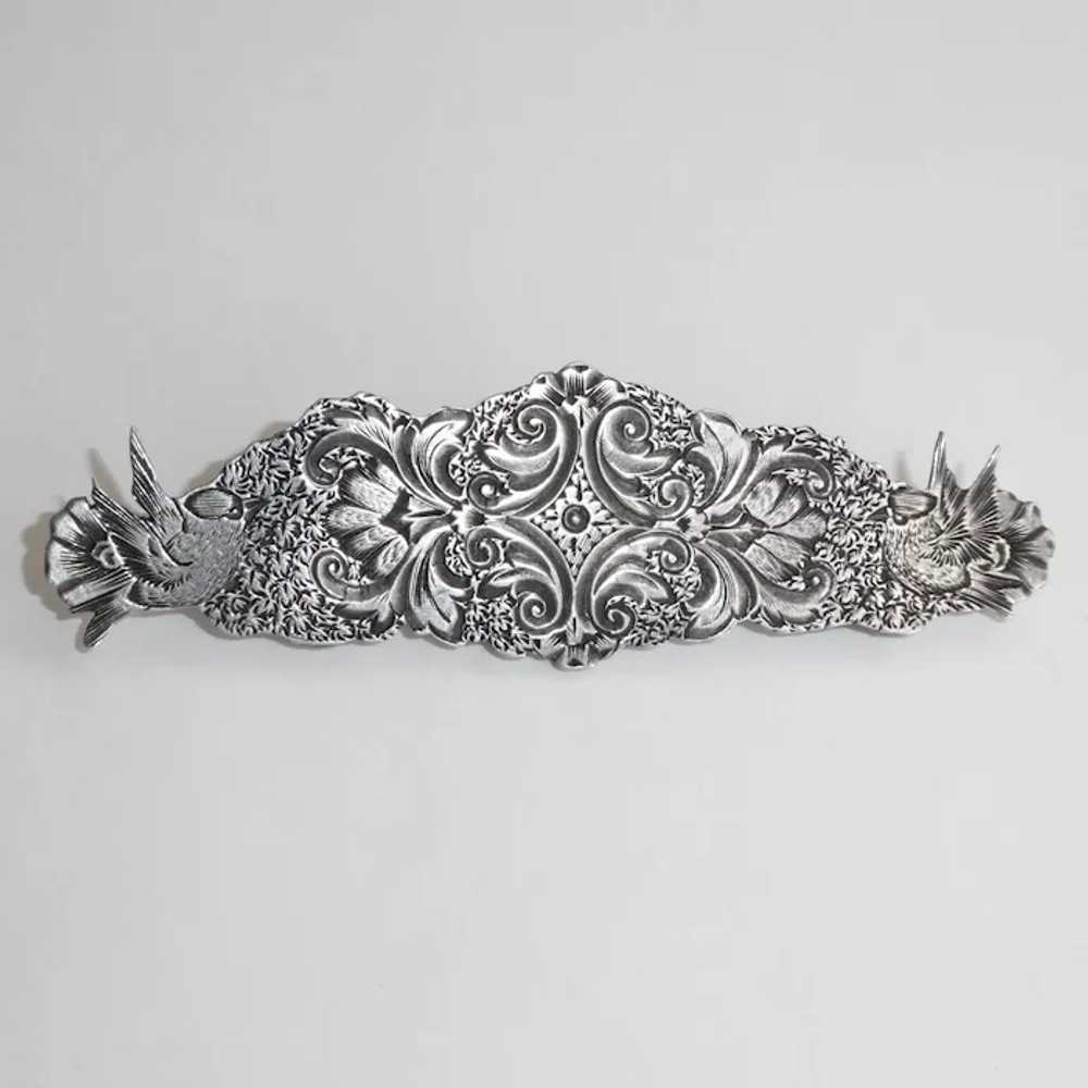 Victorian Intricate Engraved Sterling Bar Pin w B… - image 2