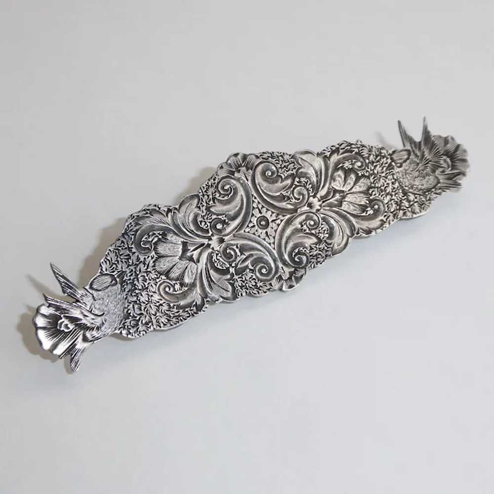 Victorian Intricate Engraved Sterling Bar Pin w B… - image 3