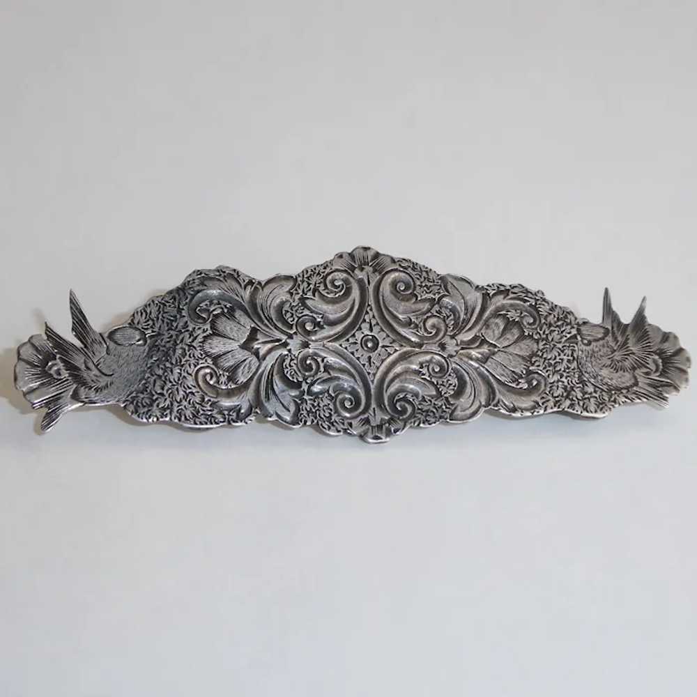 Victorian Intricate Engraved Sterling Bar Pin w B… - image 4