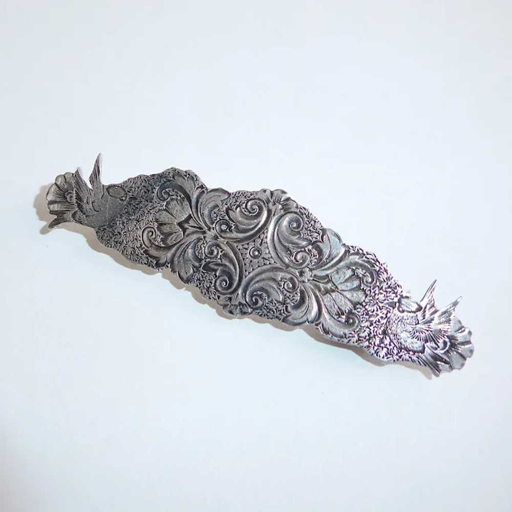 Victorian Intricate Engraved Sterling Bar Pin w B… - image 5
