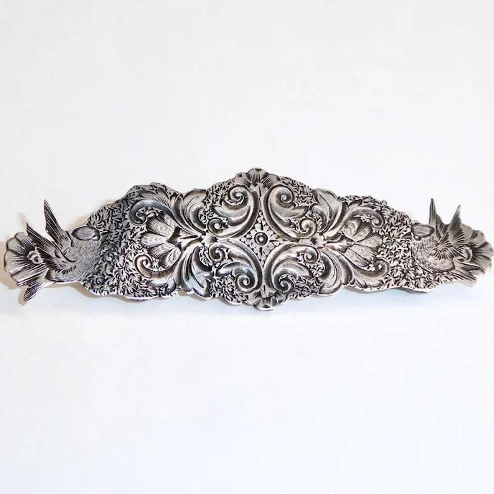 Victorian Intricate Engraved Sterling Bar Pin w B… - image 8