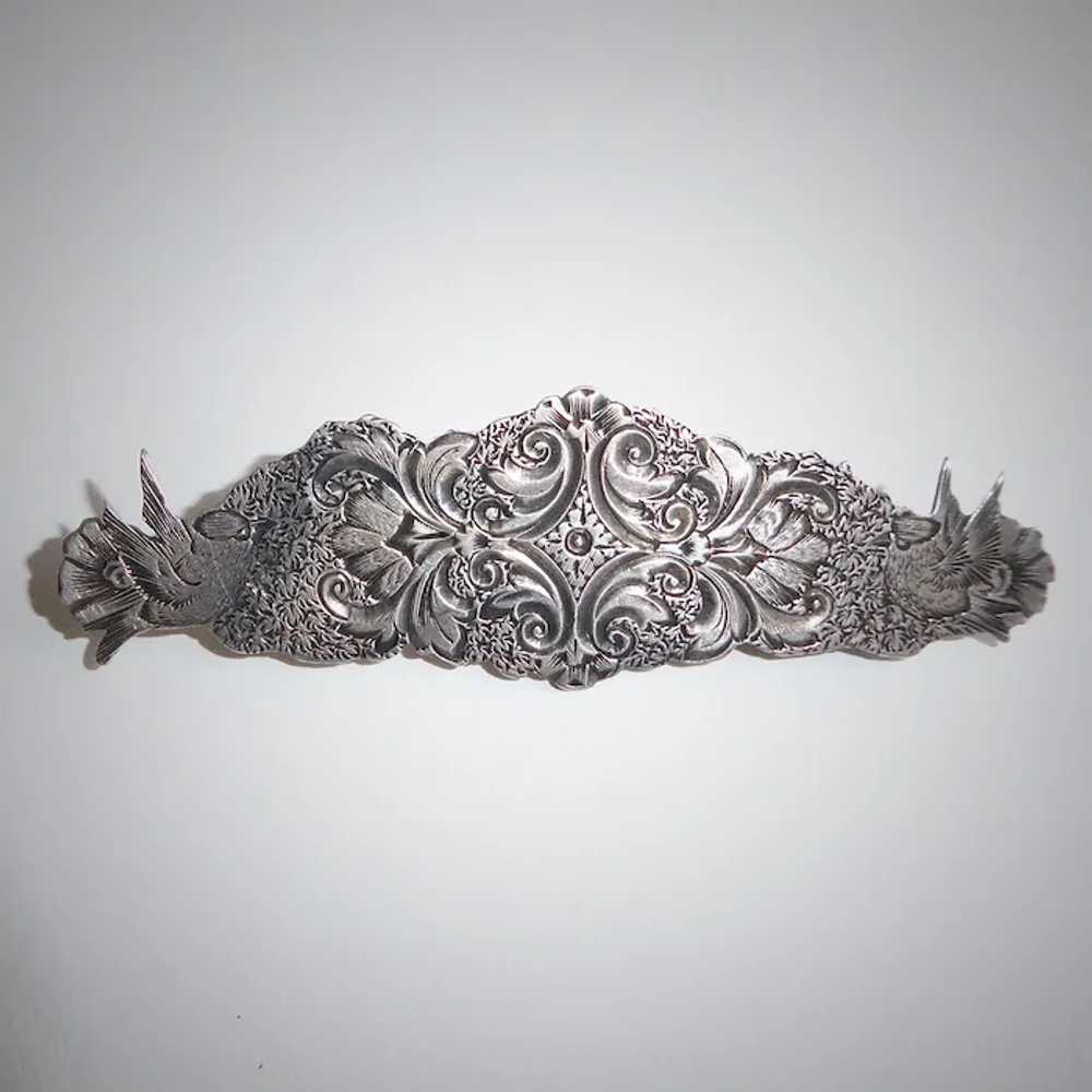 Victorian Intricate Engraved Sterling Bar Pin w B… - image 9