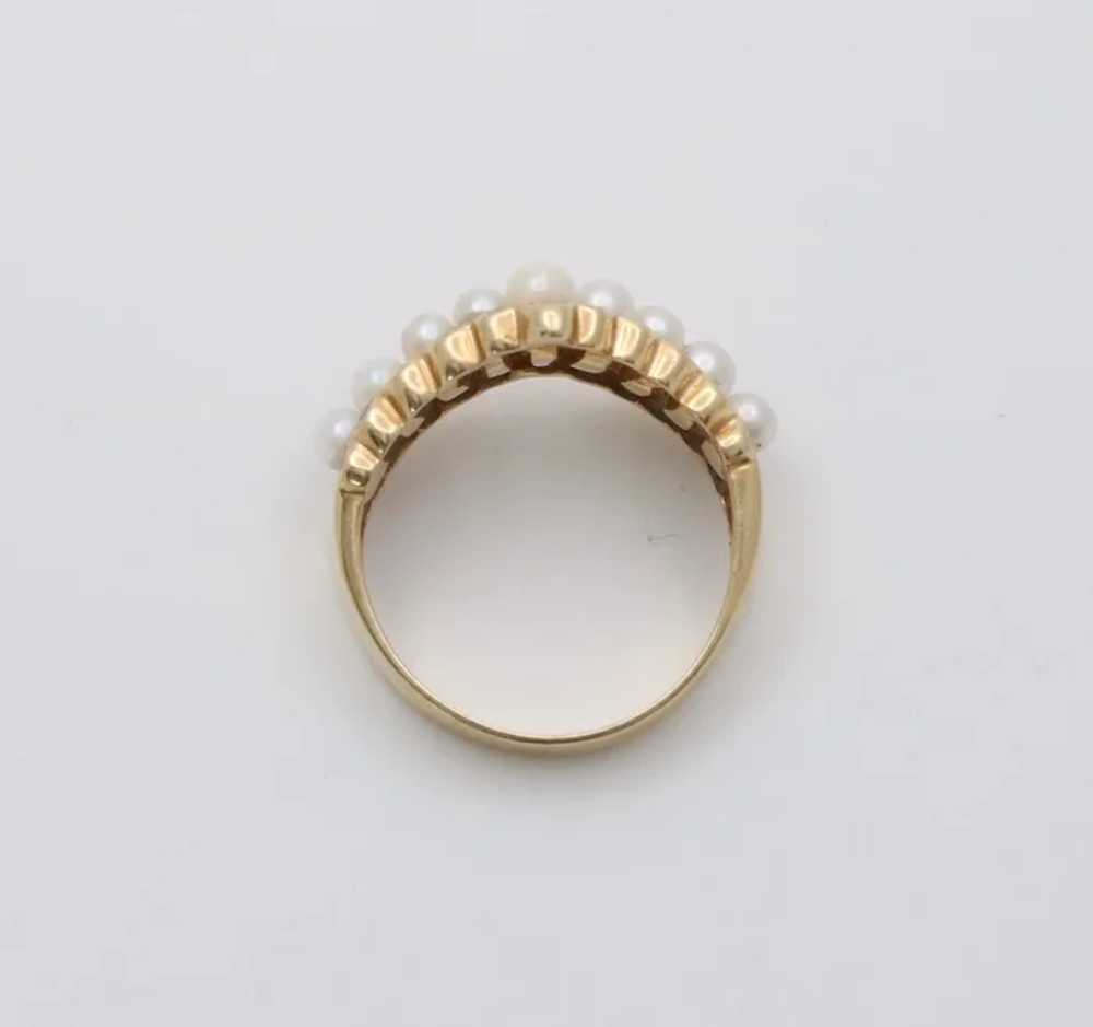 Vintage V Shape 14K Yellow Gold Pearl & Diamond R… - image 8