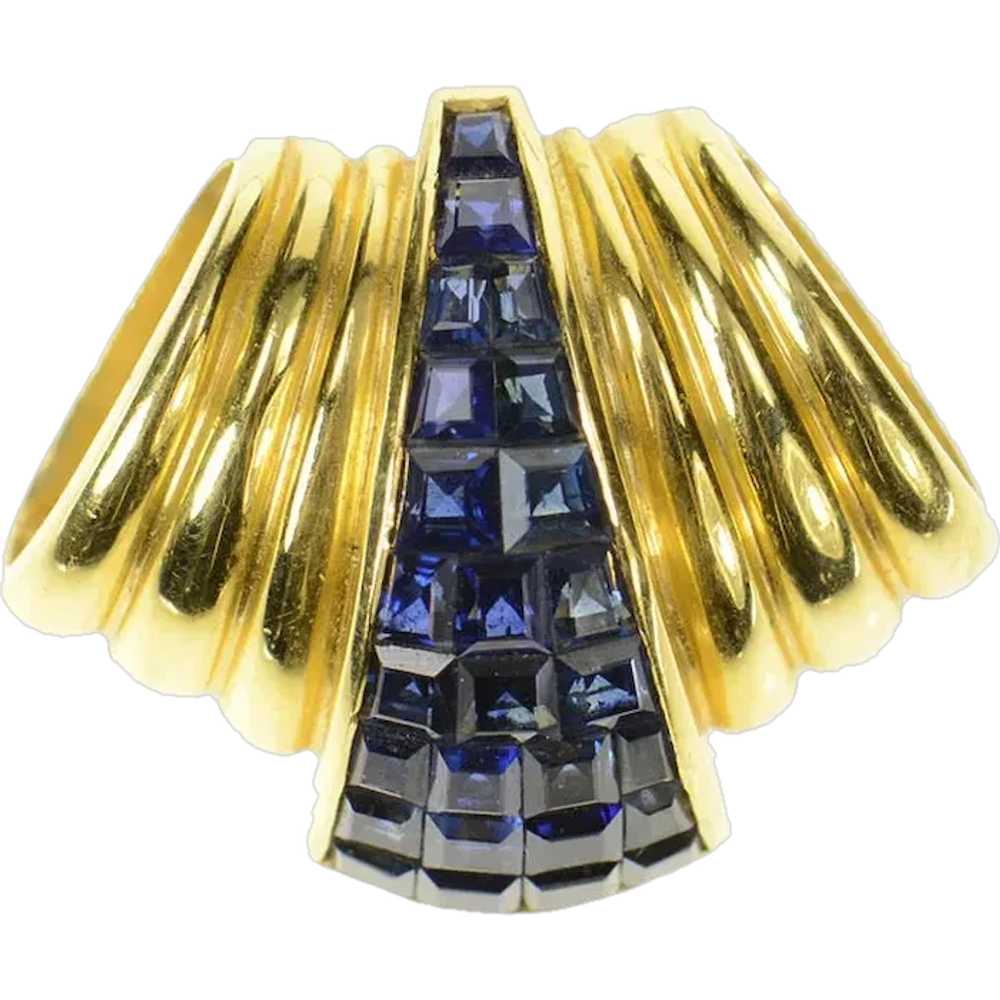 18K Princess Sapphire Cluster Ornate Slide Pendan… - image 1