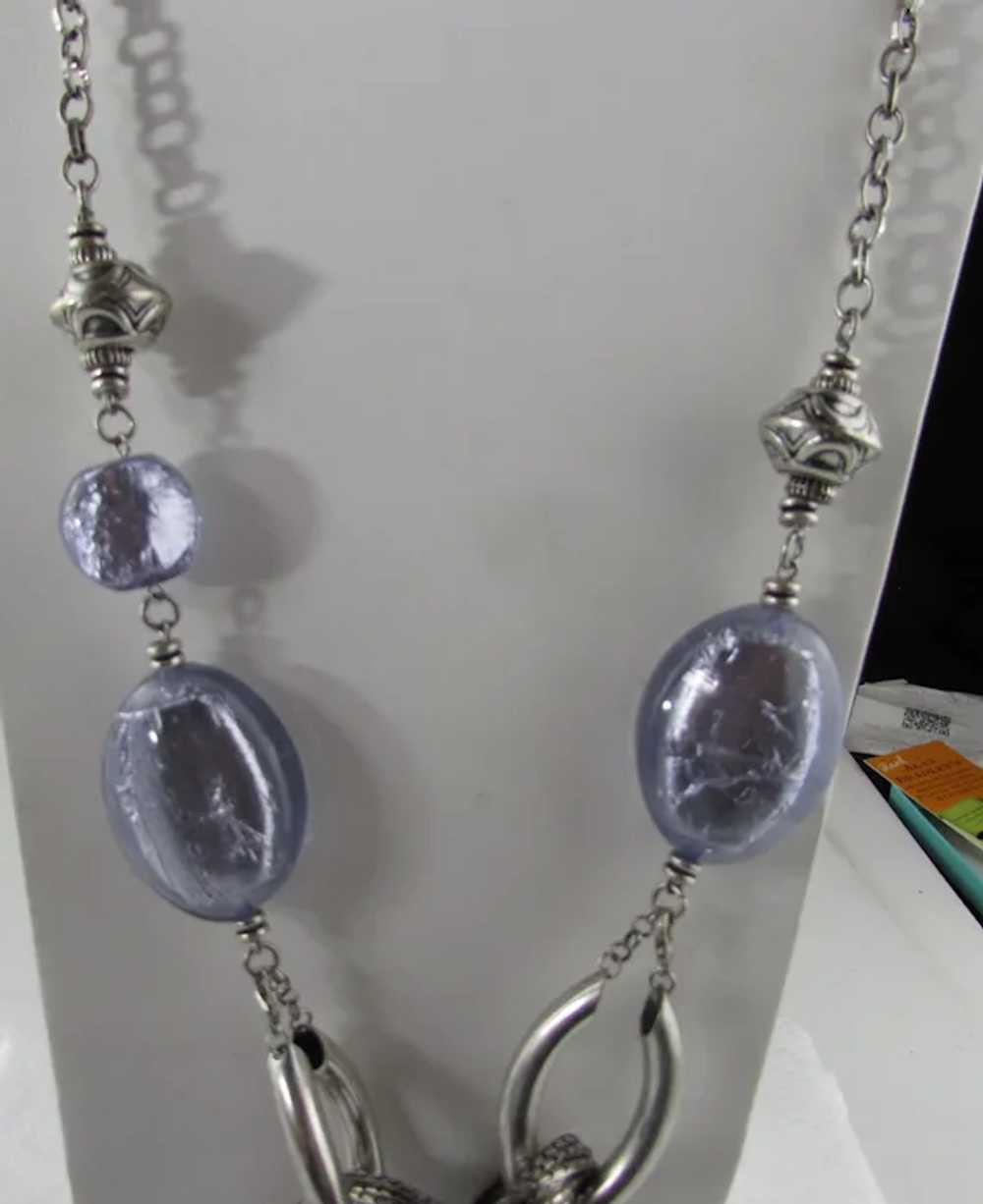 Silver Tone Necklace and Pierced Earrings Set Wit… - image 5