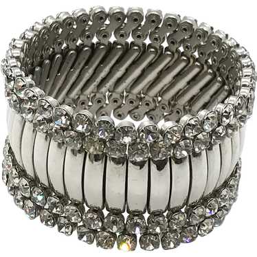 Statement Stretch Bracelet with Double Rows of Rh… - image 1