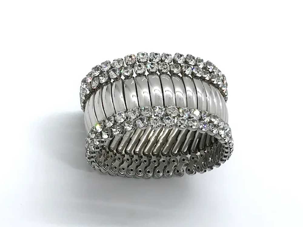 Statement Stretch Bracelet with Double Rows of Rh… - image 2