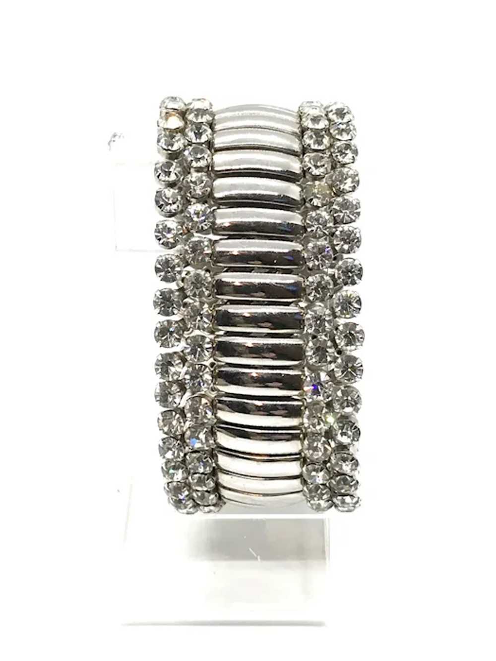 Statement Stretch Bracelet with Double Rows of Rh… - image 3