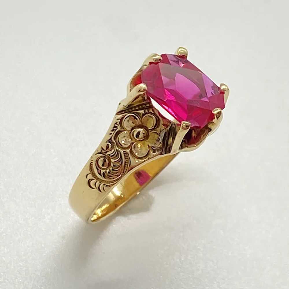 Edwardian Era Floral Detail Solitaire Ring Ruby 3… - image 3