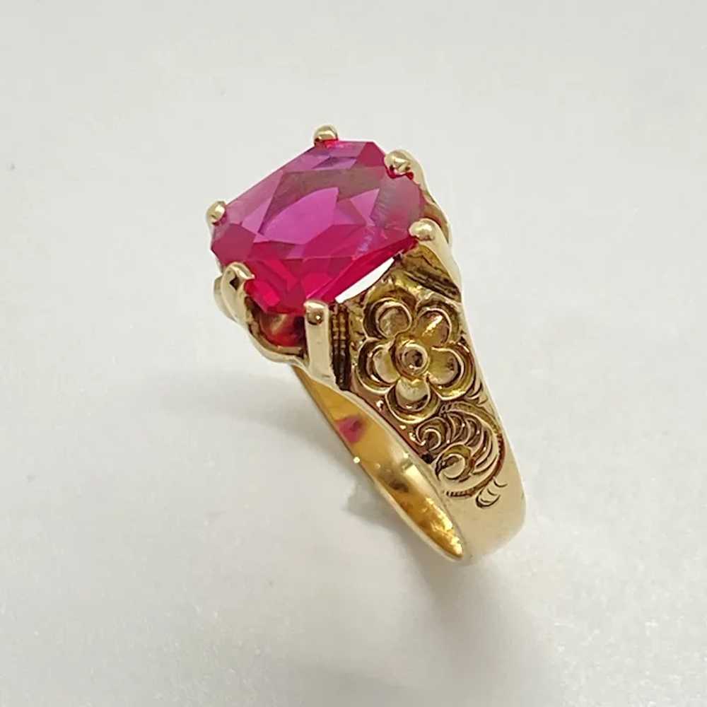 Edwardian Era Floral Detail Solitaire Ring Ruby 3… - image 4