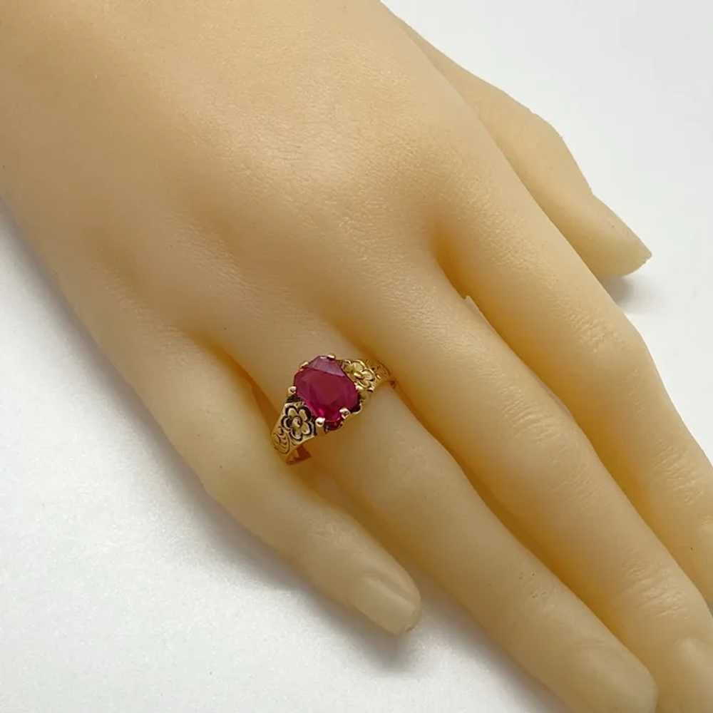 Edwardian Era Floral Detail Solitaire Ring Ruby 3… - image 7