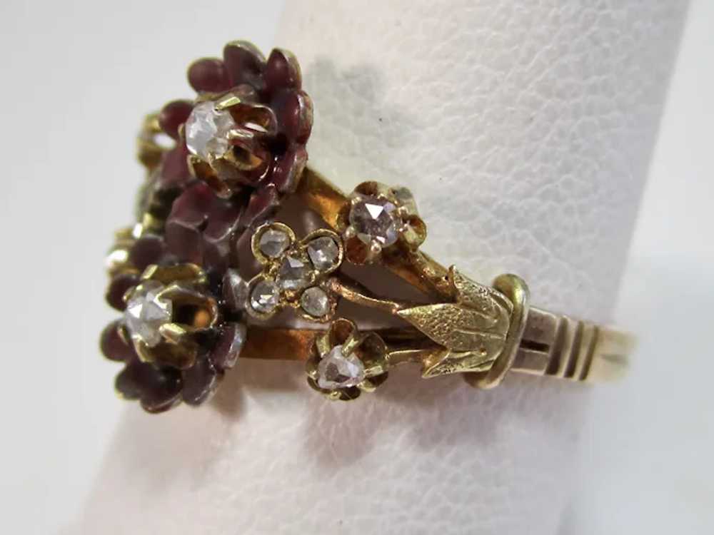 Antique Victorian Floral Diamond Ring 14K - image 2