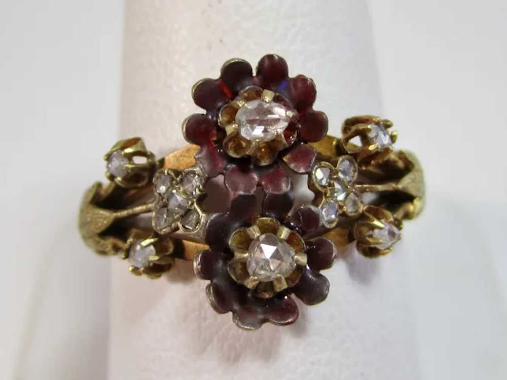 Antique Victorian Floral Diamond Ring 14K - image 3