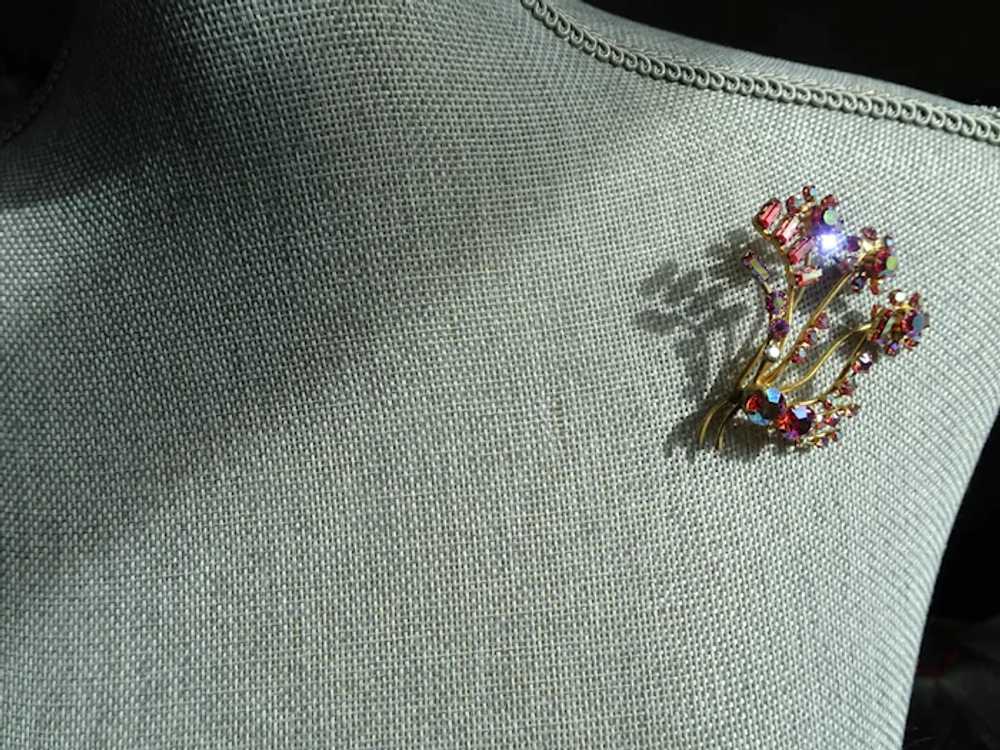 BEAUTIFUL Vintage Large Floral Spray Brooch, Red … - image 6