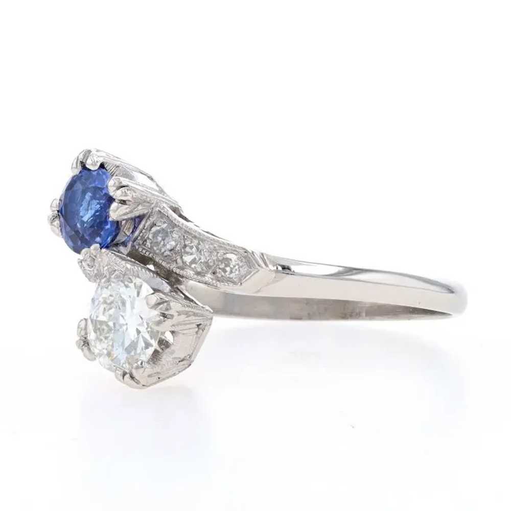 Platinum Sapphire Diamond Art Deco Ring Euro1.23c… - image 3