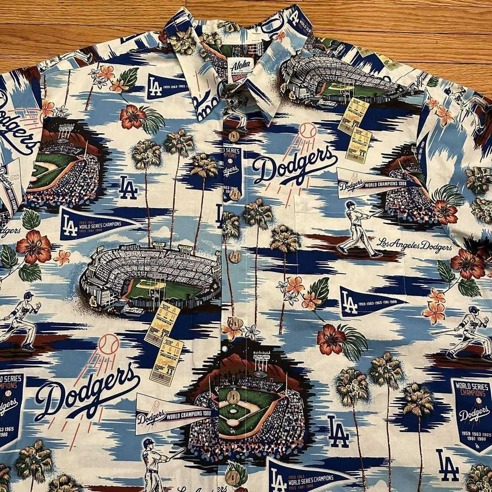 Reyn Spooner Los Angeles Dodgers 2XL Hawaiian Shirt Blue White Floral Mens