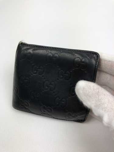 GUCCI GG Guccissima Money Clip Bifold Wallet Black Leather Signature 170580  Auth