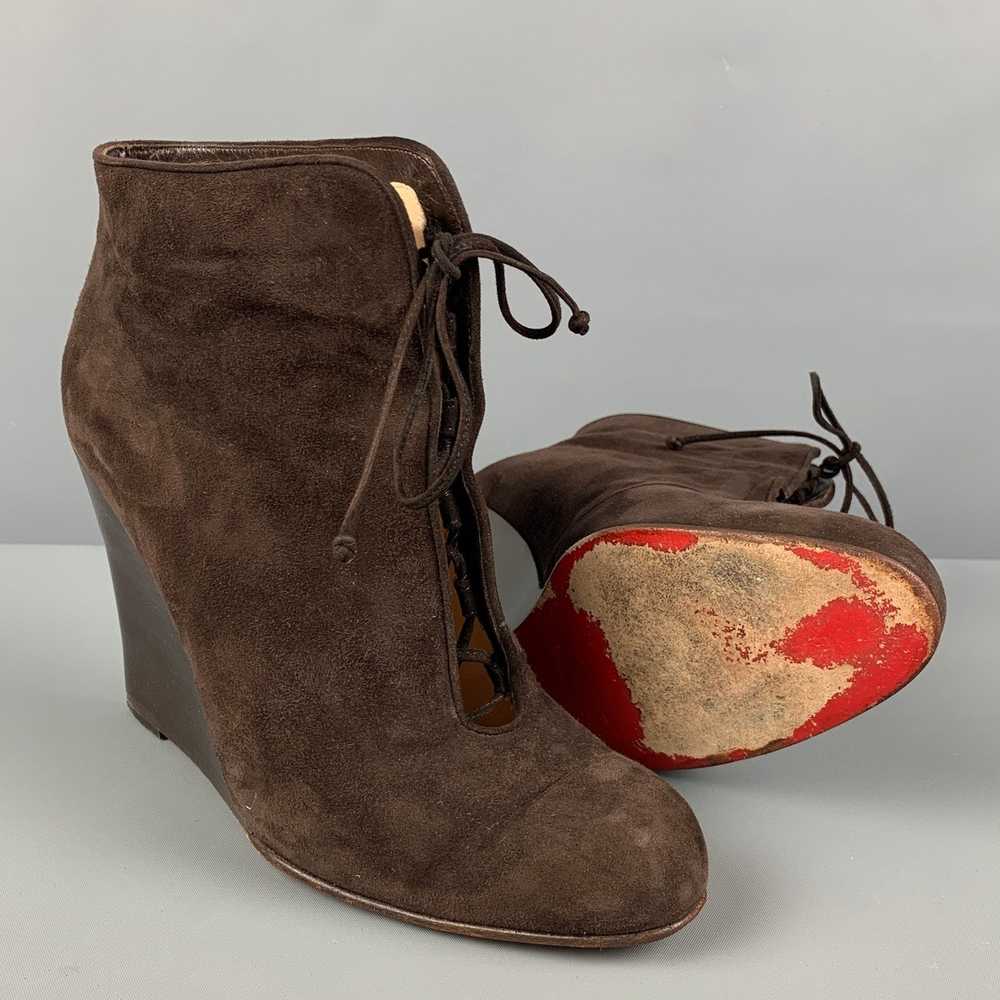 Christian Louboutin Brown Suede Wedge Boots - image 3