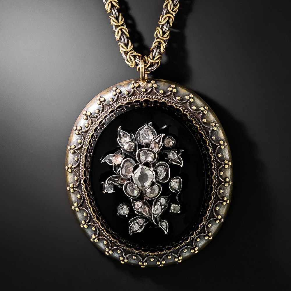 Victorian Onyx and Diamond Pendant Necklace - image 1