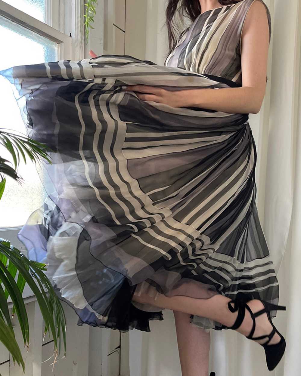 50s Galanos Striped Silk Dress - image 2