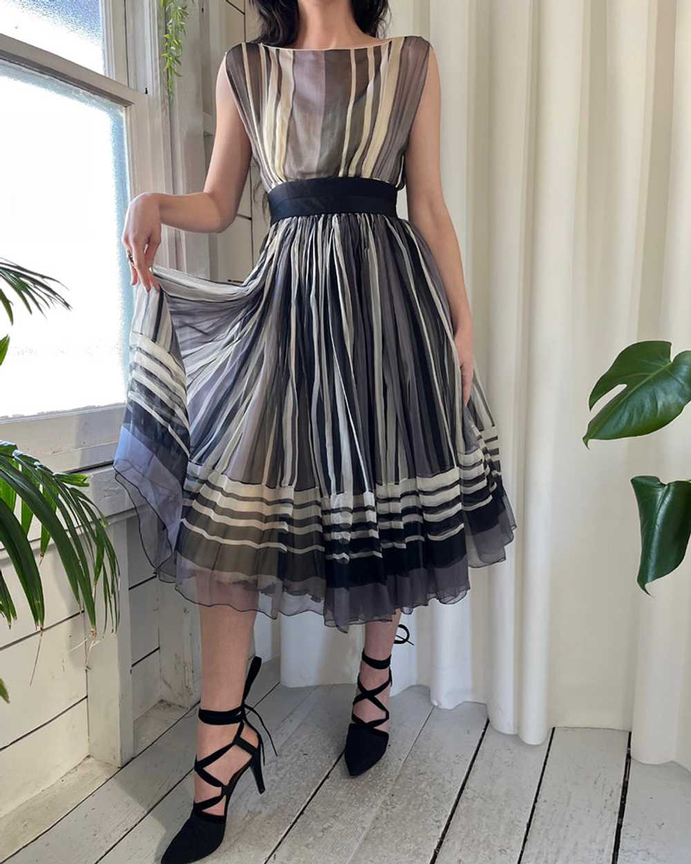 50s Galanos Striped Silk Dress - image 3