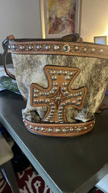 LA DOUBLEJ Leather and cowhide bucket western bag
