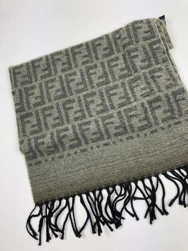 FENDI Vintage Zucca Monogram Stripe Scarf #42 Knit Wrap Brown Black Wool  RankAB+