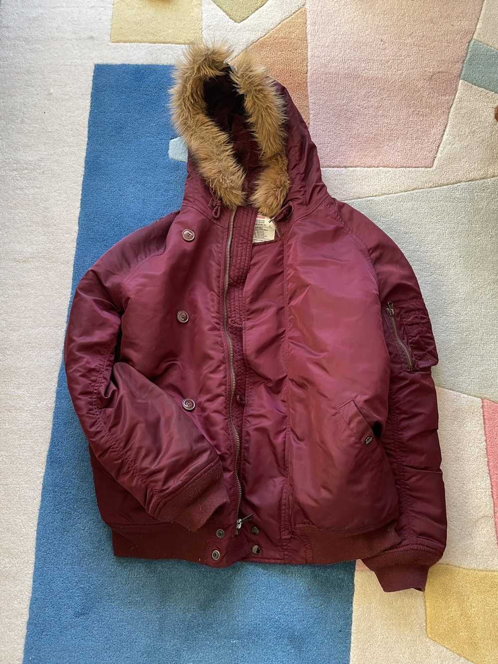 Supreme Supreme Burgundy Faux Fur Satin Parka Mil… - image 1