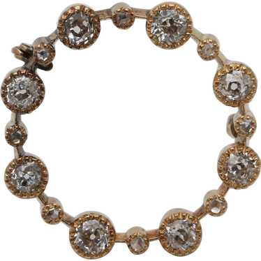 Antique 14K Yellow Gold Diamond Wreath Brooch