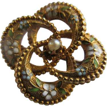 Antique 10K Enameled Lovers Knot Pin