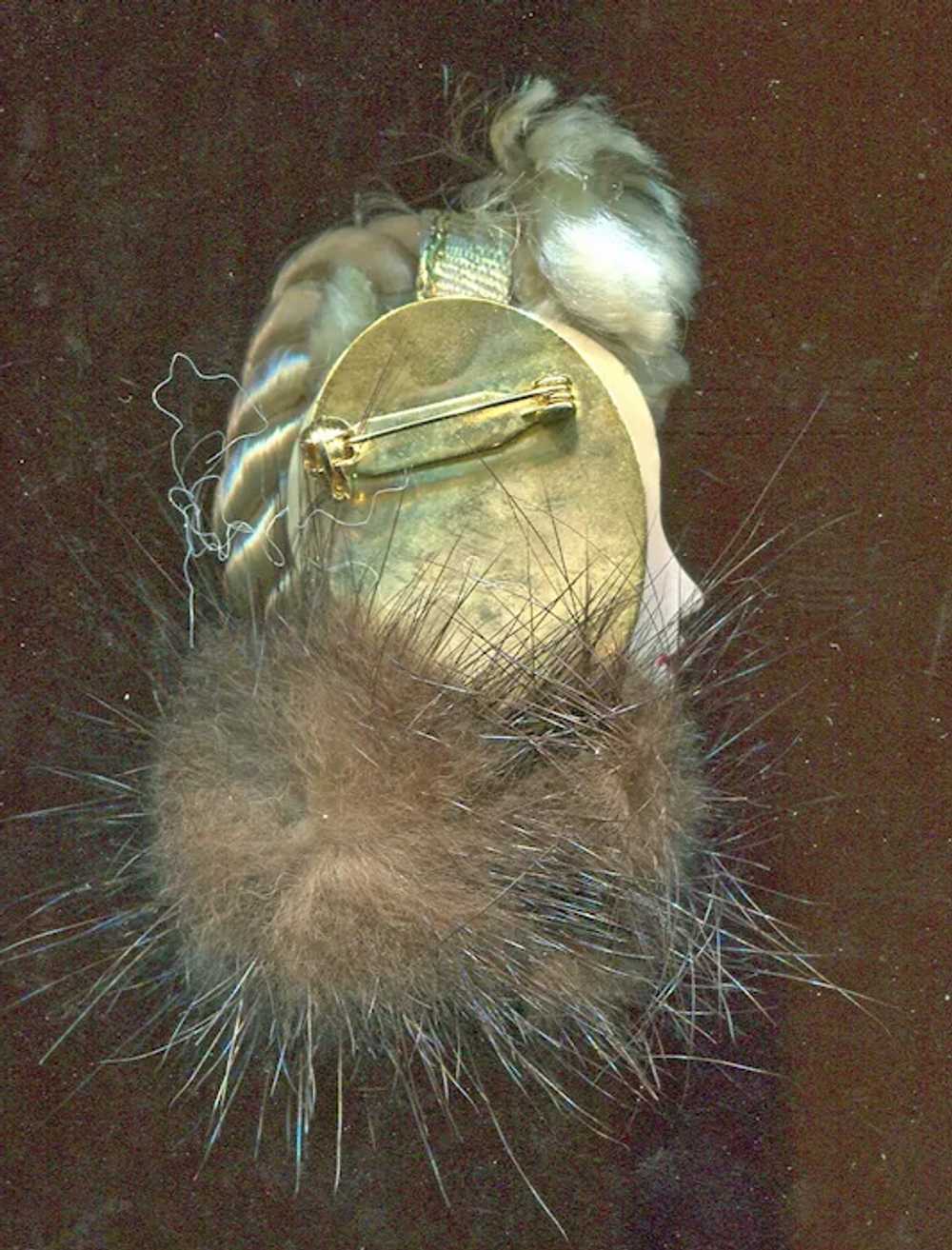 Lady's Head Pin with Hair, Hat & Fur Collar - image 2