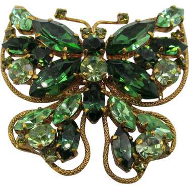 Vintage Signed Austria Green Rhinestone Butterfly 