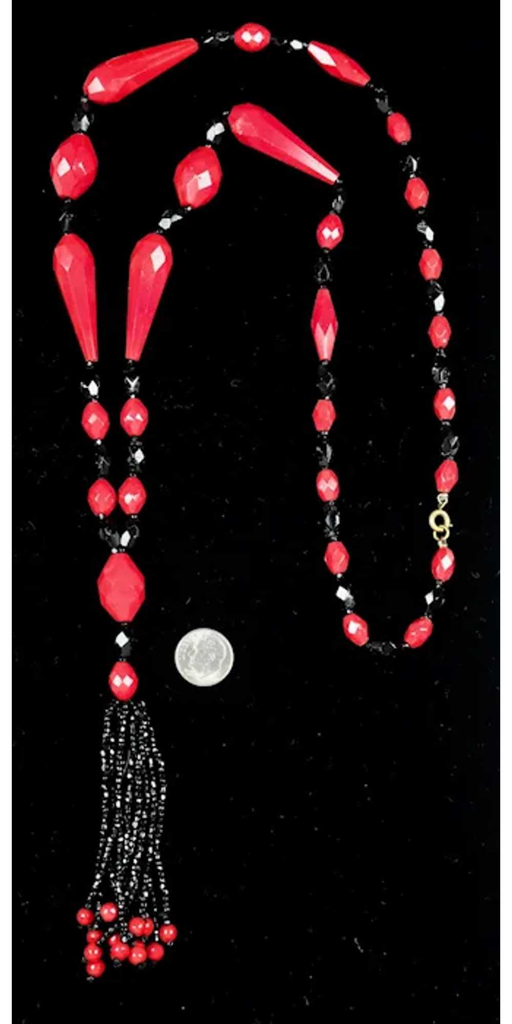 Art Deco Flapper Necklace Red & Black Czech Glass - image 5
