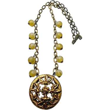 Vintage Art Nouveau Brass And Glass Necklace [A16… - image 1