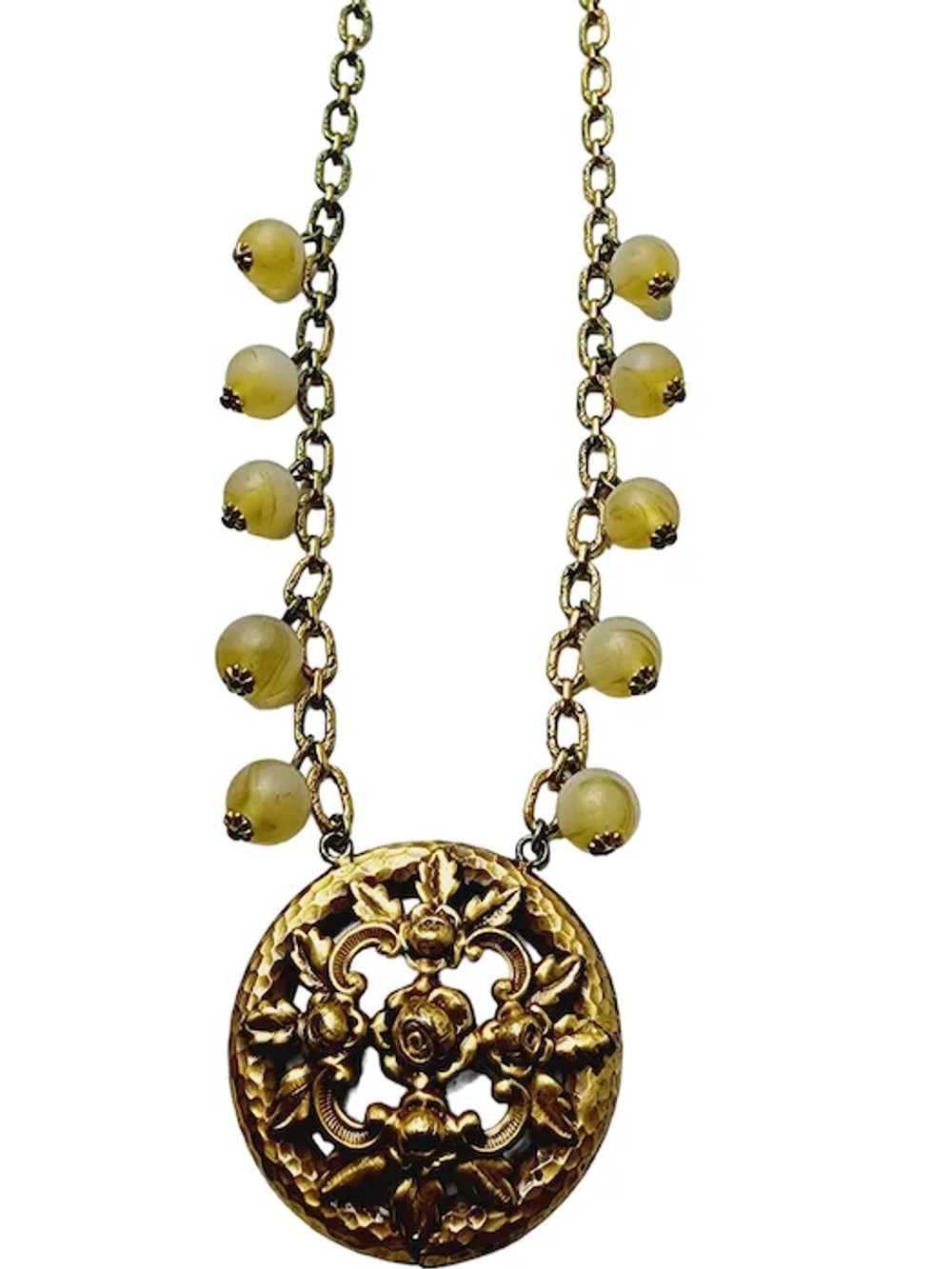 Vintage Art Nouveau Brass And Glass Necklace [A16… - image 2