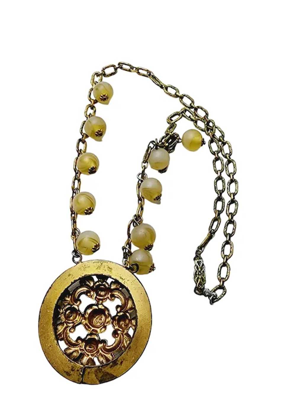 Vintage Art Nouveau Brass And Glass Necklace [A16… - image 3