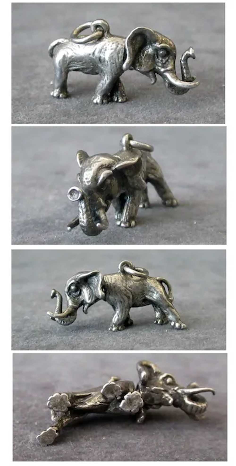 Vintage Silver Charm Elephant – Trunk Up, Tusked … - image 2