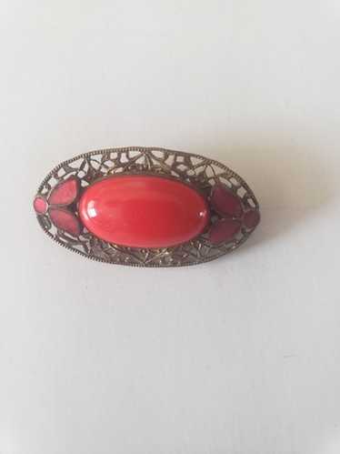 Vintage czech brooch red - Gem
