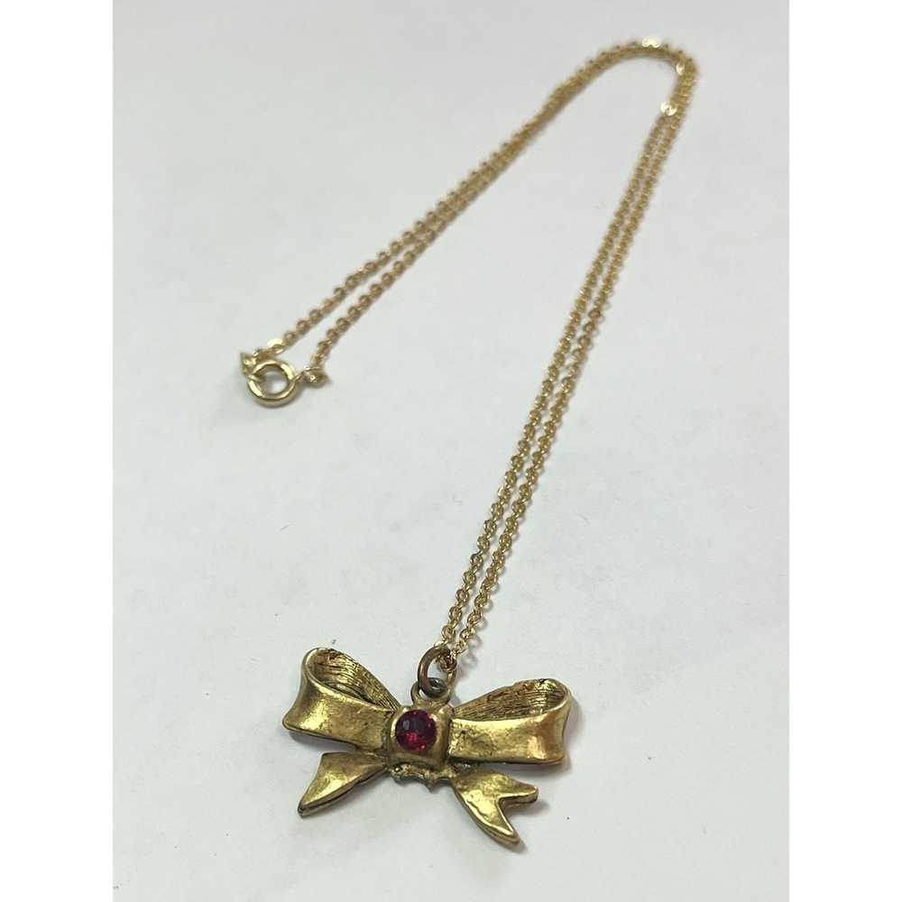 Vintage Vintage Red Rhinestone Bow Necklace - image 1