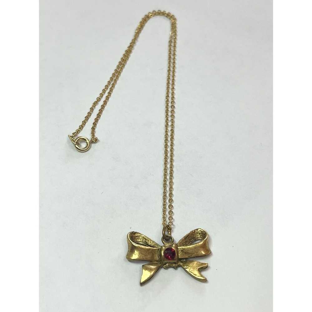 Vintage Vintage Red Rhinestone Bow Necklace - image 2