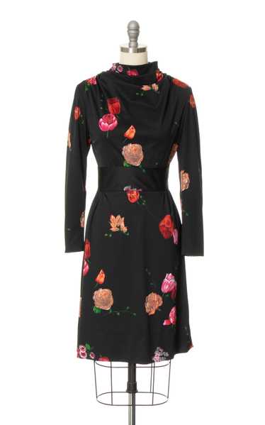 1970s Floral Jersey Dress | x-small/small - image 1
