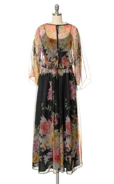 1970s Floral Chiffon Maxi Dress Set | x-small/smal