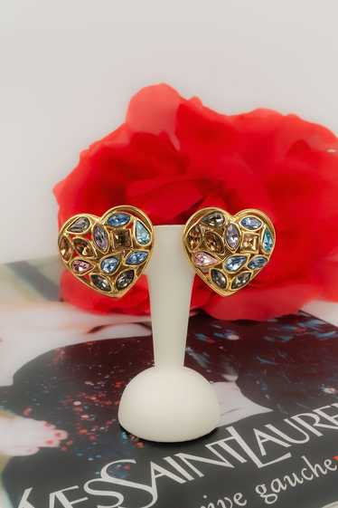 Retro top Yves Saint Laurent Enamel Open Heart Post Earrings White/Red Unmarked 80s